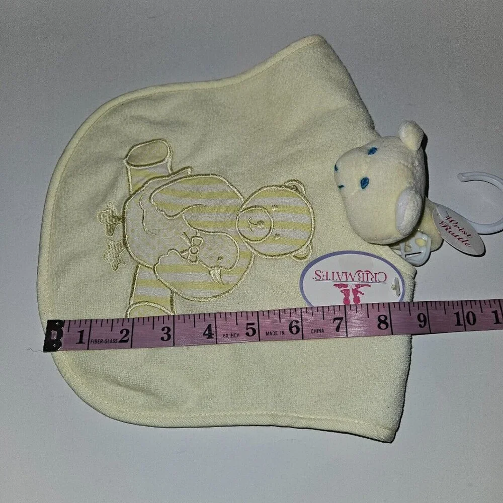 NOS Cribmates Yellow Bib Wrist Rattle Baby Gift Lot Teddy Bear Duck VTG